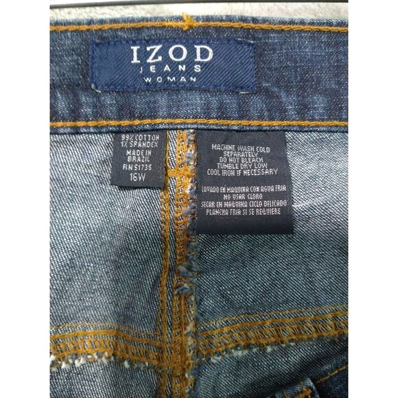 IZOD Jeans Womens 16W Blue Denim Stretch Boot Cut Straight Leg Dark Sandblast - Picture 8 of 9